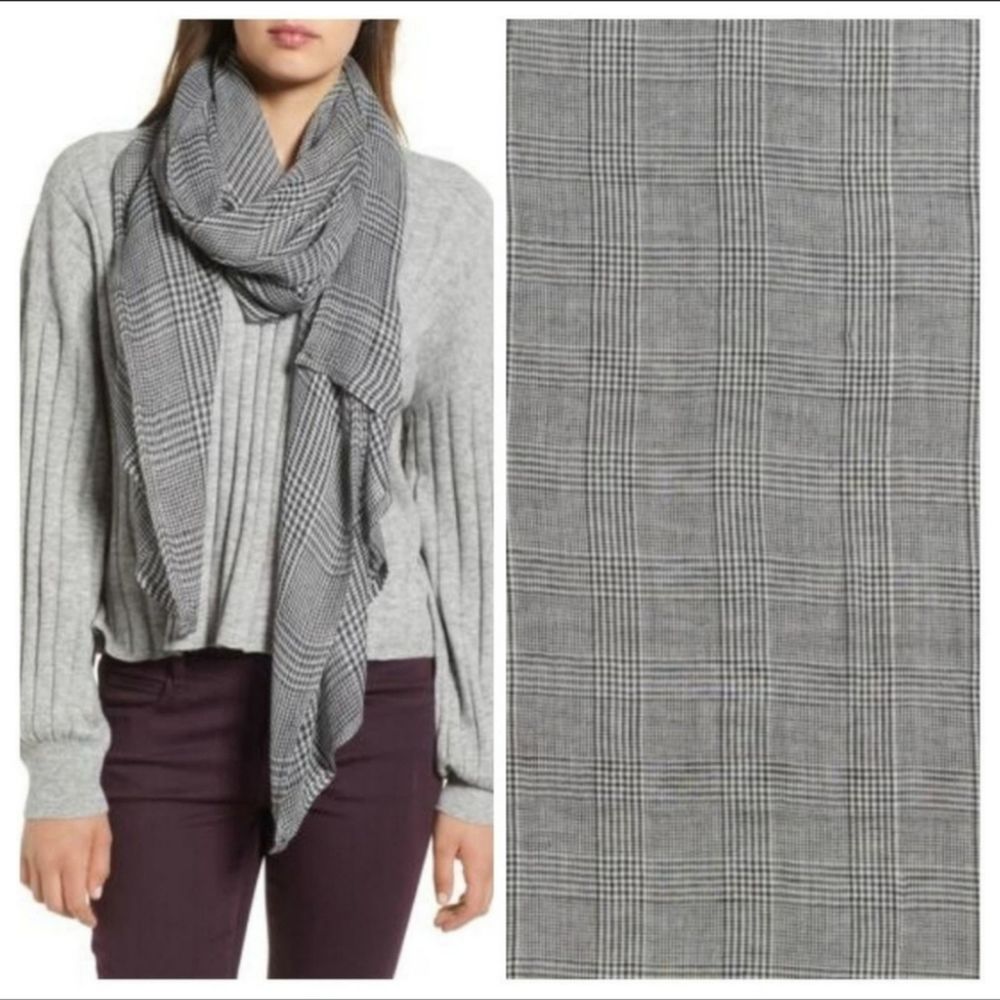 NWT Leith Grey Plaid Oblong Scarf